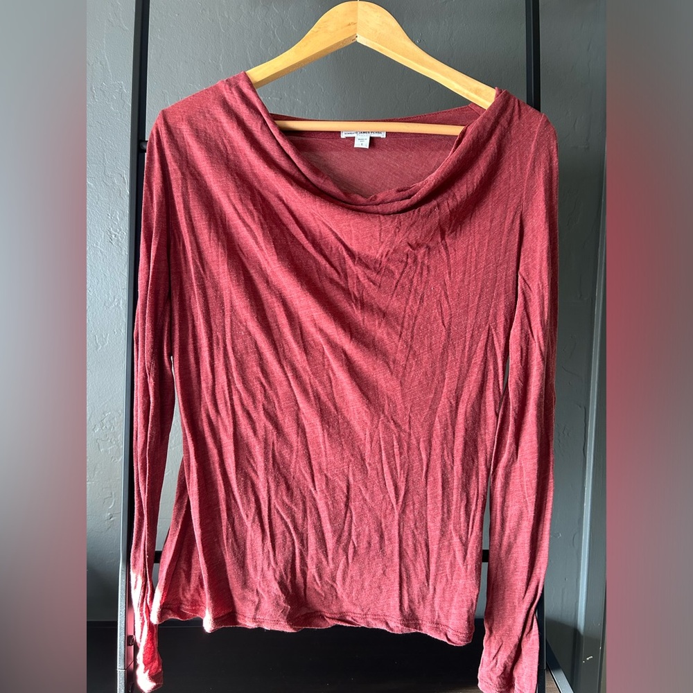 James Perse Red Cowel Neck Long Sleeve Shirt